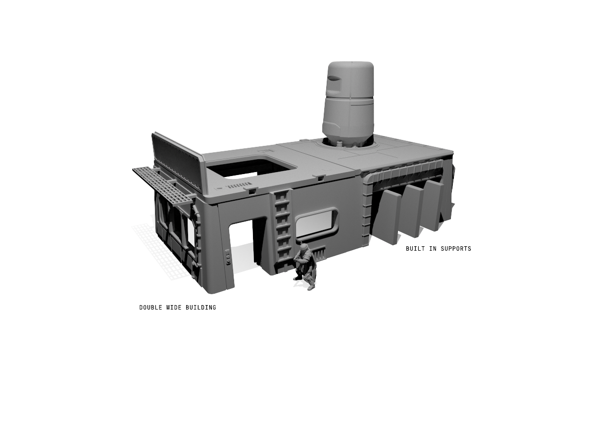 the double wide building in the terrain set showing the built in supports