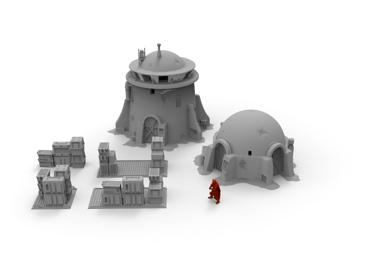 desert tower, desert house, crates tabletop terrain